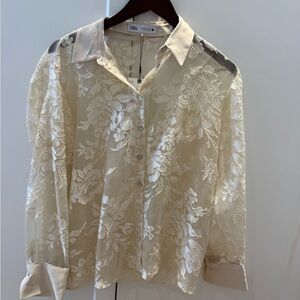 Zara Ivory Floral Lace Blouse